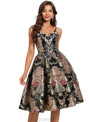 Melody A-line V-Neck Knee-Length Lace Satin Cocktail Dress With Flower HDOP0020981