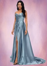Load image into Gallery viewer, Madison Ball-Gown/Princess V-Neck Sweep Train Satin Prom Dresses HDOP0022191