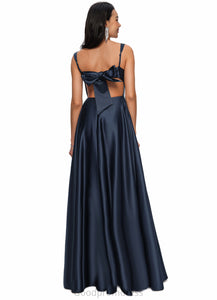 Elizabeth A-line Straight Floor-Length Satin Prom Dresses With Bow HDOP0022195