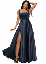 Load image into Gallery viewer, Elizabeth A-line Straight Floor-Length Satin Prom Dresses With Bow HDOP0022195