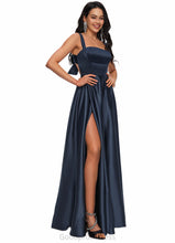 Load image into Gallery viewer, Elizabeth A-line Straight Floor-Length Satin Prom Dresses With Bow HDOP0022195