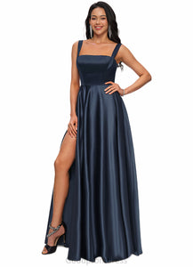 Elizabeth A-line Straight Floor-Length Satin Prom Dresses With Bow HDOP0022195