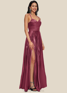 Asia A-line V-Neck Floor-Length Satin Prom Dresses HDOP0022197