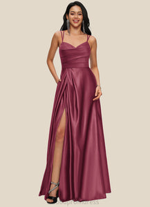 Asia A-line V-Neck Floor-Length Satin Prom Dresses HDOP0022197