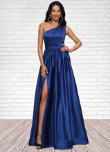 Load image into Gallery viewer, Sharon Ball-Gown/Princess One Shoulder Floor-Length Satin Prom Dresses HDOP0022201