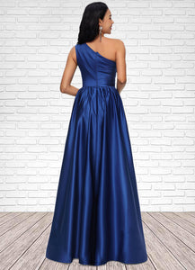Sharon Ball-Gown/Princess One Shoulder Floor-Length Satin Prom Dresses HDOP0022201