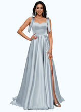 Load image into Gallery viewer, Grace A-line Sweetheart Sweep Train Satin Prom Dresses With Bow HDOP0022203