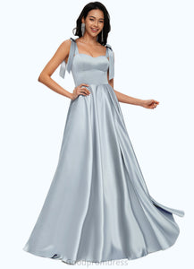 Grace A-line Sweetheart Sweep Train Satin Prom Dresses With Bow HDOP0022203