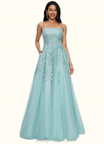Rosa Ball-Gown/Princess Straight Floor-Length Tulle Prom Dresses With Appliques Lace Sequins HDOP0022206