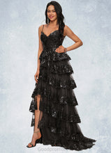 Load image into Gallery viewer, Kenya Ball-Gown/Princess V-Neck Sweep Train Lace Prom Dresses With Sequins HDOP0022209