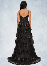 Load image into Gallery viewer, Kenya Ball-Gown/Princess V-Neck Sweep Train Lace Prom Dresses With Sequins HDOP0022209