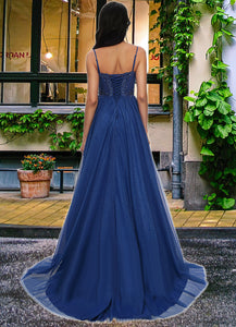 Moira Ball-Gown/Princess Sweetheart Sweep Train Tulle Prom Dresses With Appliques Lace Sequins HDOP0022210