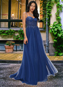 Moira Ball-Gown/Princess Sweetheart Sweep Train Tulle Prom Dresses With Appliques Lace Sequins HDOP0022210