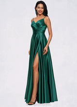 Load image into Gallery viewer, Deanna A-line V-Neck Floor-Length Stretch Satin Prom Dresses HDOP0022211