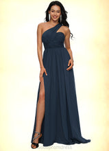 Load image into Gallery viewer, Cristal A-line Asymmetrical Sweep Train Chiffon Prom Dresses With Pleated HDOP0022212