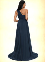 Load image into Gallery viewer, Cristal A-line Asymmetrical Sweep Train Chiffon Prom Dresses With Pleated HDOP0022212
