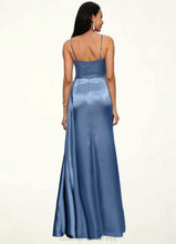 Load image into Gallery viewer, Kenzie Sheath/Column V-Neck Floor-Length Stretch Satin Prom Dresses With Pleated HDOP0022214
