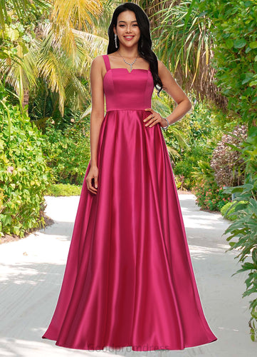 Melina Ball-Gown/Princess V-Neck Sweep Train Satin Prom Dresses HDOP0022215