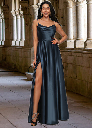Sariah A-line Cowl Floor-Length Stretch Satin Prom Dresses HDOP0022216