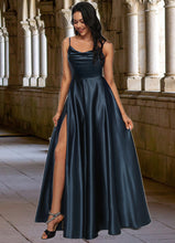 Load image into Gallery viewer, Sariah A-line Cowl Floor-Length Stretch Satin Prom Dresses HDOP0022216