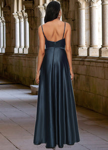 Sariah A-line Cowl Floor-Length Stretch Satin Prom Dresses HDOP0022216