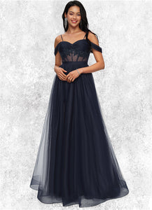 Nova Ball-Gown/Princess Off the Shoulder Floor-Length Tulle Prom Dresses With Appliques Lace Sequins HDOP0022221