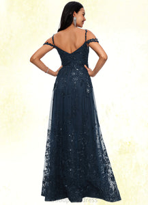 Taniya A-line V-Neck Floor-Length Lace Prom Dresses With Sequins HDOP0022222