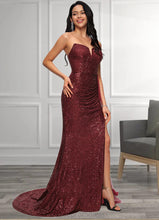 Load image into Gallery viewer, Nathalia Trumpet/Mermaid V-Neck Sweep Train Sequin Prom Dresses HDOP0022227