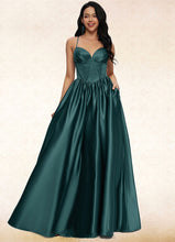 Load image into Gallery viewer, Kaya Ball-Gown/Princess V-Neck Floor-Length Satin Prom Dresses With Pleated HDOP0022230