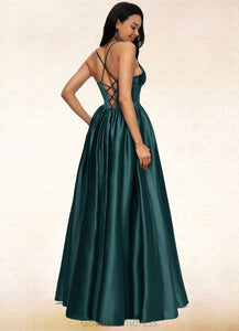 Kaya Ball-Gown/Princess V-Neck Floor-Length Satin Prom Dresses With Pleated HDOP0022230