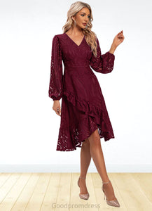 Tess Jacquard V-Neck Elegant A-line Lace Midi Dresses HDOP0022269