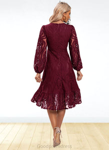 Tess Jacquard V-Neck Elegant A-line Lace Midi Dresses HDOP0022269