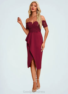 Samantha Flower Ruffle Off the Shoulder Elegant Sheath/Column Lace Polyester Asymmetrical Dresses HDOP0022276