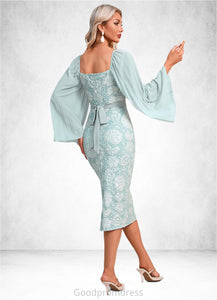 Audrina Jacquard Square Elegant Sheath/Column Polyester Midi Dresses HDOP0022348