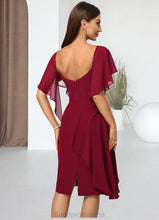 Load image into Gallery viewer, Sage Sheath/Column V-Neck Knee-Length Chiffon Cocktail Dress With Beading Cascading Ruffles HDOP0022350