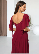 Load image into Gallery viewer, Sage Sheath/Column V-Neck Knee-Length Chiffon Cocktail Dress With Beading Cascading Ruffles HDOP0022350
