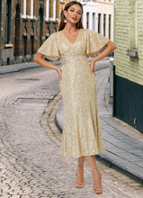 Load image into Gallery viewer, Cadence Trumpet/Mermaid V-Neck Tea-Length Sequin Cocktail Dress HDOP0022351