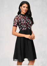Load image into Gallery viewer, Nathalie A-line High Neck Knee-Length Chiffon Lace Cocktail Dress HDOP0022352