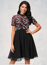Load image into Gallery viewer, Nathalie A-line High Neck Knee-Length Chiffon Lace Cocktail Dress HDOP0022352