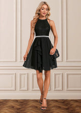Load image into Gallery viewer, Rihanna Beading Scoop Elegant A-line Chiffon Mini Dresses HDOP0022354