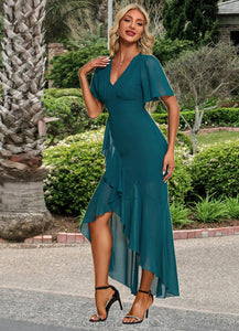 Haylie Ruffle V-Neck Elegant Trumpet/Mermaid Chiffon Asymmetrical Dresses HDOP0022358