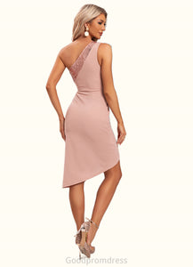 Sara Sequins One Shoulder Elegant Sheath/Column Polyester Asymmetrical Midi Dresses HDOP0022362