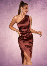 Load image into Gallery viewer, Louise Ruffle One Shoulder Elegant Sheath/Column Satin Midi Dresses HDOP0022363
