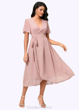 Load image into Gallery viewer, Ryann A-line V-Neck Asymmetrical Chiffon Cocktail Dress With Bow Pleated HDOP0022368