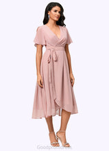 Load image into Gallery viewer, Ryann A-line V-Neck Asymmetrical Chiffon Cocktail Dress With Bow Pleated HDOP0022368