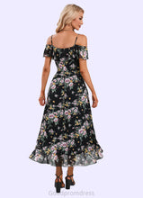 Load image into Gallery viewer, Kimberly Floral Print Cold Shoulder Elegant A-line Chiffon Asymmetrical Dresses HDOP0022369