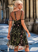 Load image into Gallery viewer, Skyla Embroidered Scoop Illusion Elegant A-line Tulle Midi Mini Dresses HDOP0022371