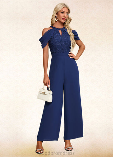 Emmy Flower Jacquard Off the Shoulder Elegant Jumpsuit/Pantsuit Chiffon Lace Maxi Dresses HDOP0022372