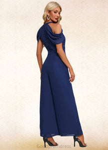 Emmy Flower Jacquard Off the Shoulder Elegant Jumpsuit/Pantsuit Chiffon Lace Maxi Dresses HDOP0022372