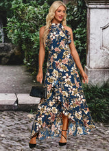 Load image into Gallery viewer, Mckenna Ruffle Floral Print High Neck Elegant A-line Polyester Asymmetrical Dresses HDOP0022373